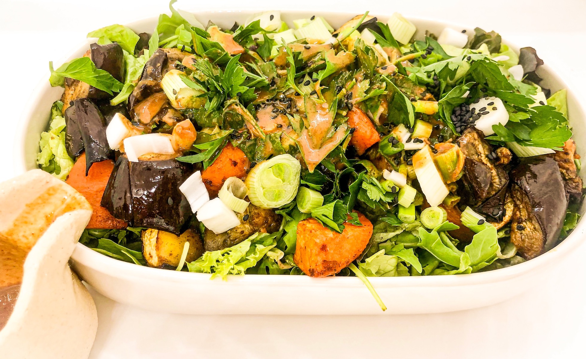 salad-with-caramelised-spiced-veg-and-peanut-butter-sauce